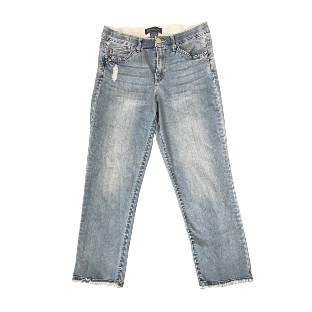 Democracy Absolution Straight Leg Jeans Light Wash Distressed Frayed Hem Size‎ 8